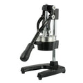 Black cast iron manual citrus juicer with stainless steel strainer and aluminium pressing gland