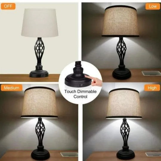 European style alloy USB bedside table lamp with touch controls for warm and cool white dimmable lighting