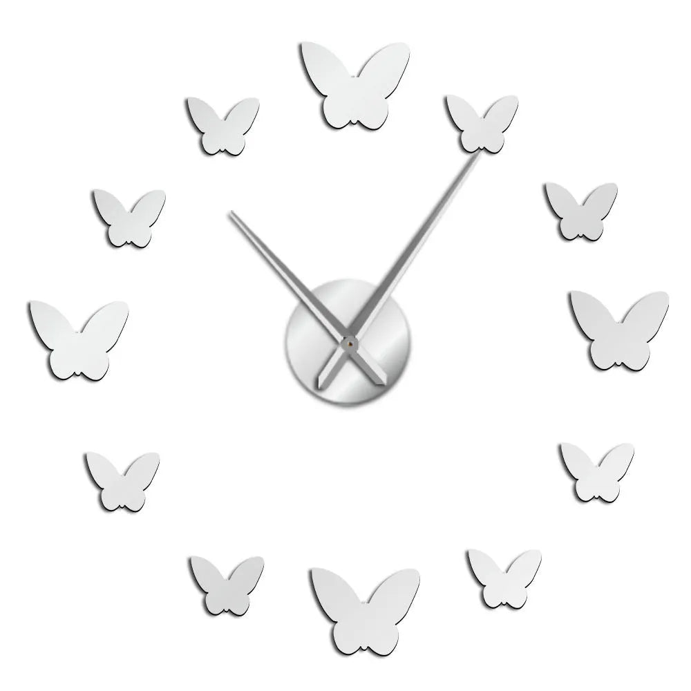 Round 3D mirror wall clock with butterfly design in Scandinavian style for living room