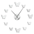 Round 3D mirror wall clock with butterfly design in Scandinavian style for living room
