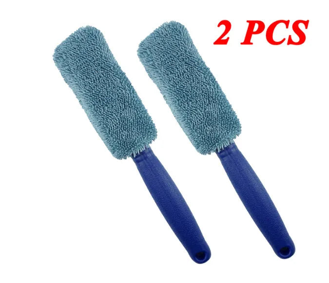 Microfiber car tyre brush with long handle for cleaning alloy wheels