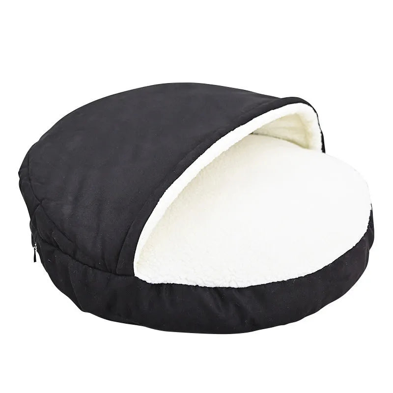 Brown cloth dog kennel with removable washable components for indoor pet use