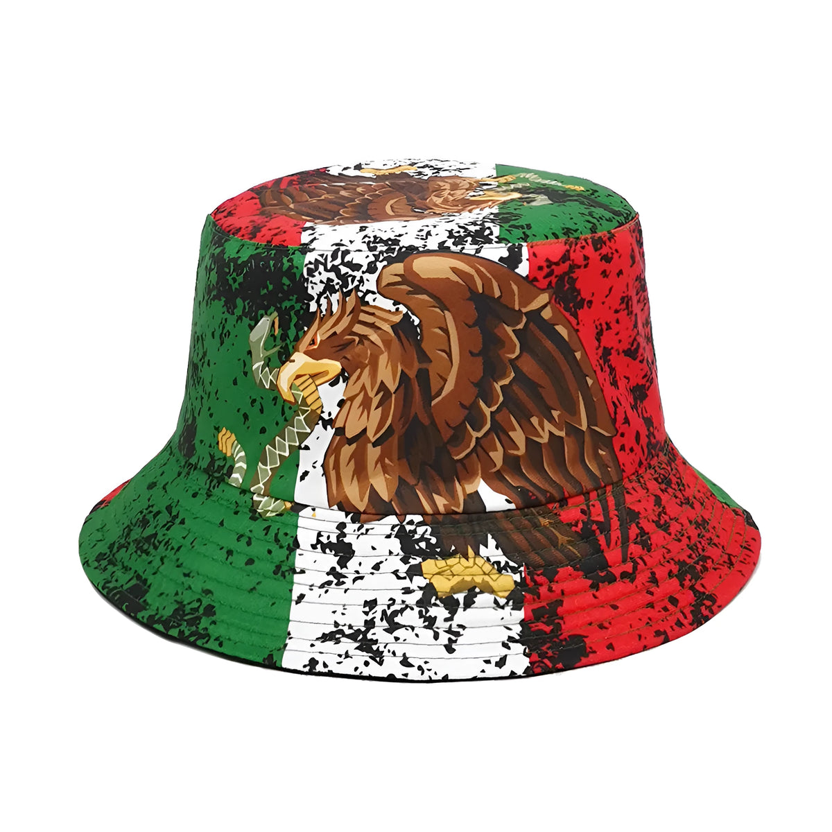 Eagle pattern polyester bucket hat with dome crown in retro style
