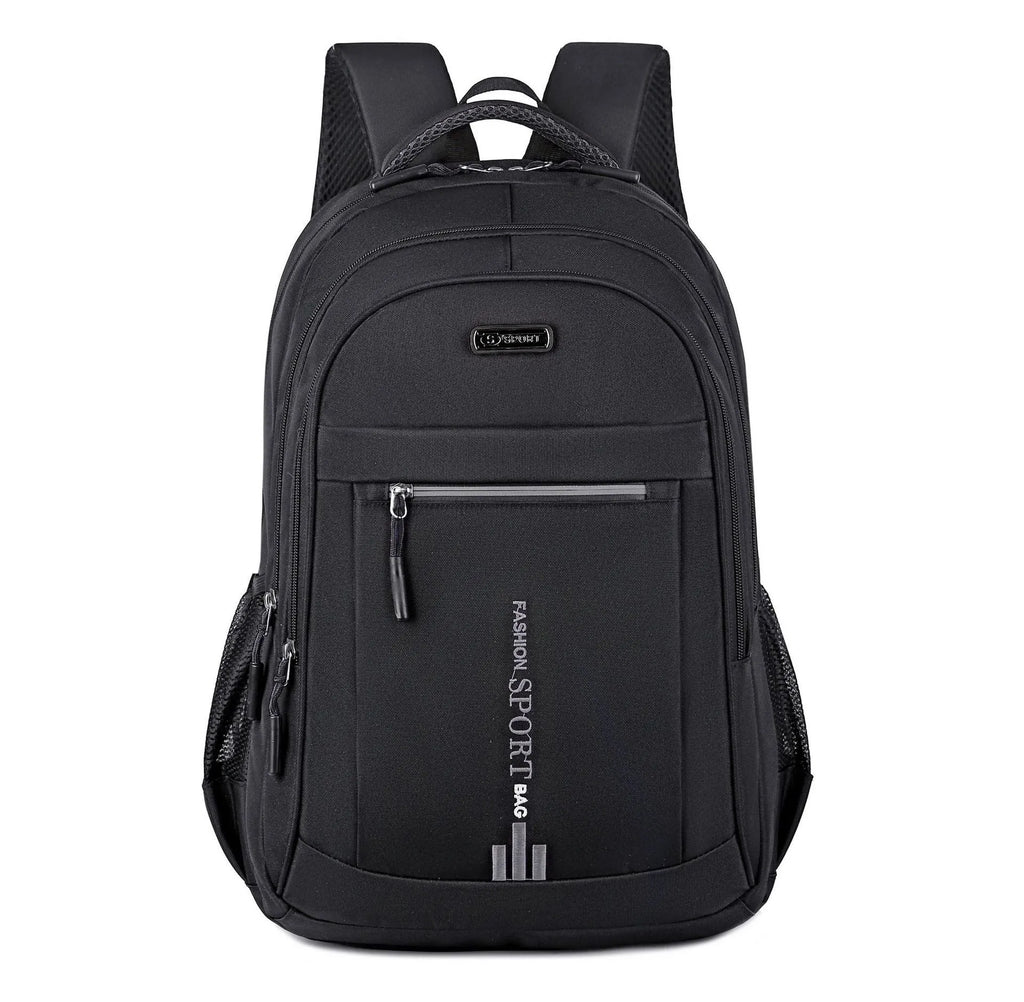 Oxford cloth business backpack with airpillow straps showing 20-35L capacity and sewing line detailing