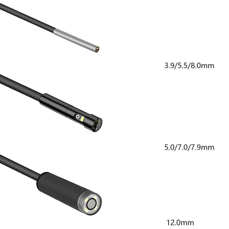 Handheld industrial endoscope with 4.5-inch screen showing automotive inspection on 5.5mm probe