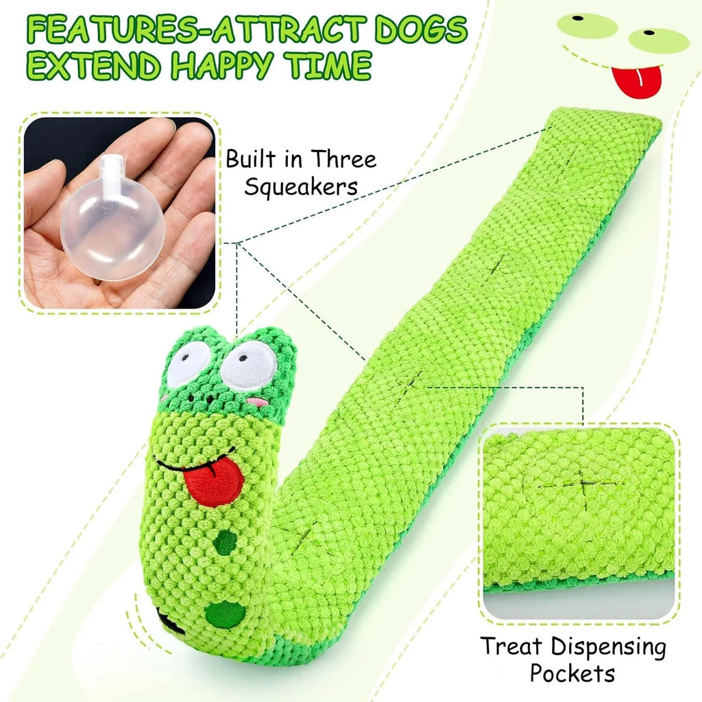 Dog puzzle toy with squeakers and snuffle design for foraging training in frog snail snake options