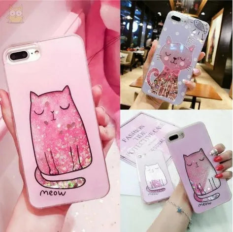 Four glittery cat design phone cases for iPhone models 6 through X.
