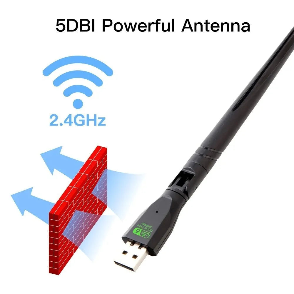Black USB WiFi 6 wireless network card for PC and laptop connectivity upgrade