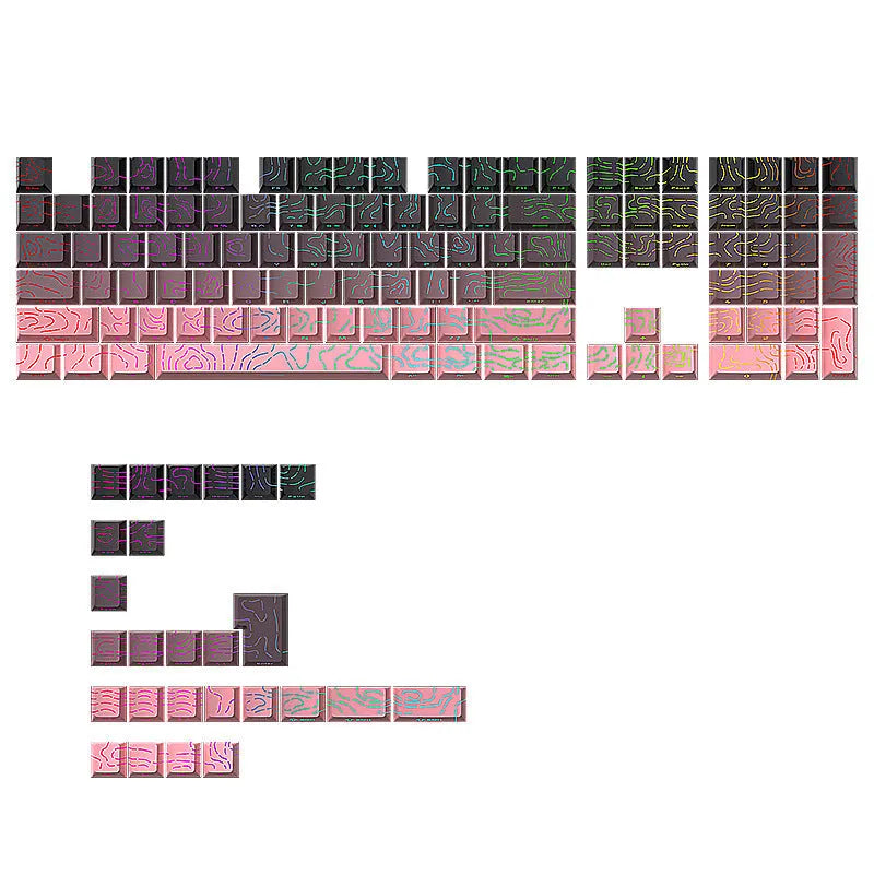 Black Rose Contour Line Two-colour Crack Luminous Plastic Key Cap Set in Black Powder Colour