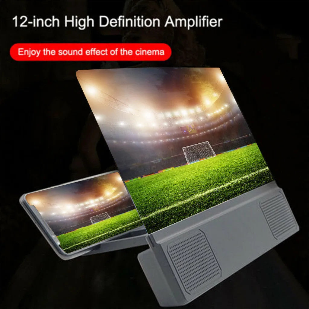 12-inch mobile phone screen amplifier with flexible gooseneck stand and integrated speakers