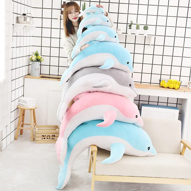 Crystal super soft dolphin plush toy in blue, filled with PP cotton, available in multiple sizes