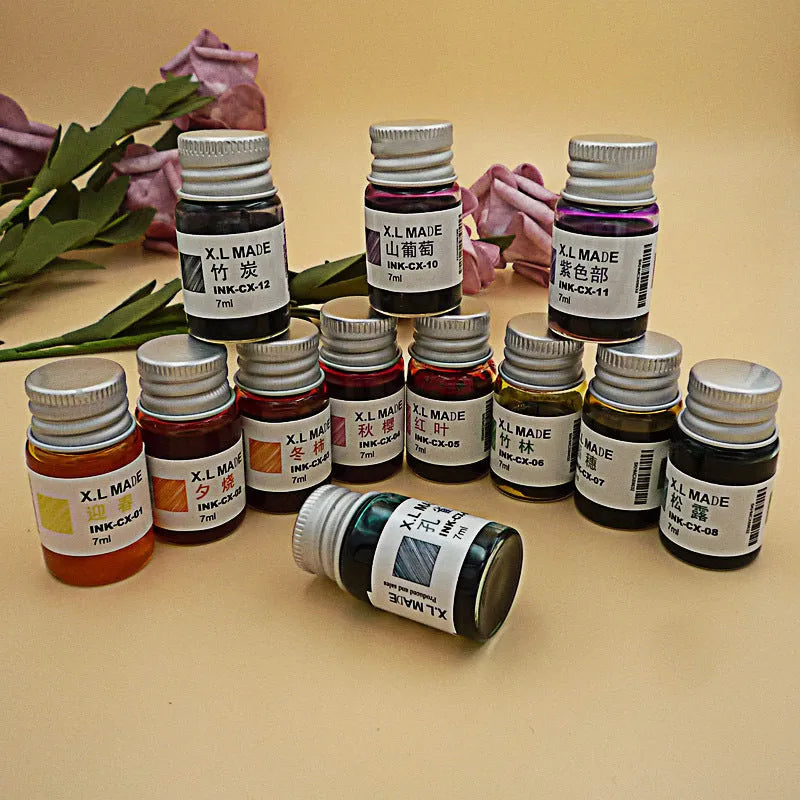 12 colour gold powder dip pen ink set in 7ml high borosilicate glass bottles in gift box