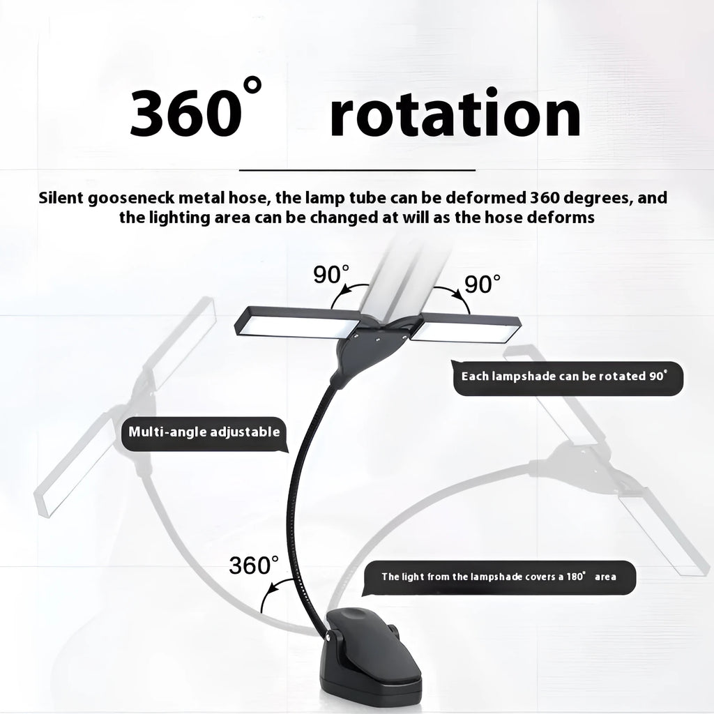 Rechargeable black music stand light with 28 LED lamps clipped to metal music stand