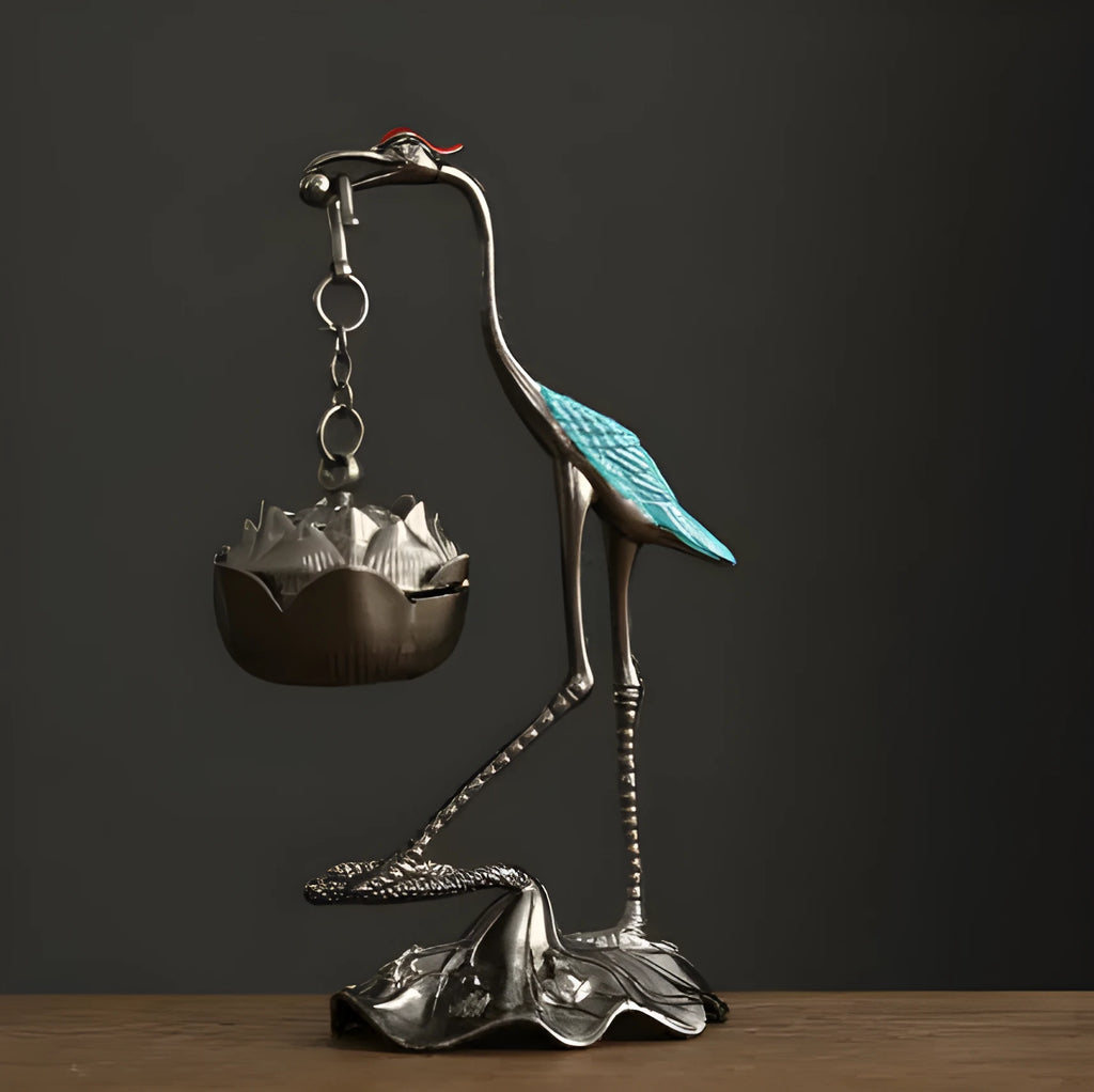 Chinese style copper alloy gourd incense burner with dragon phoenix stove pipa design, electroplated finish, painted blue