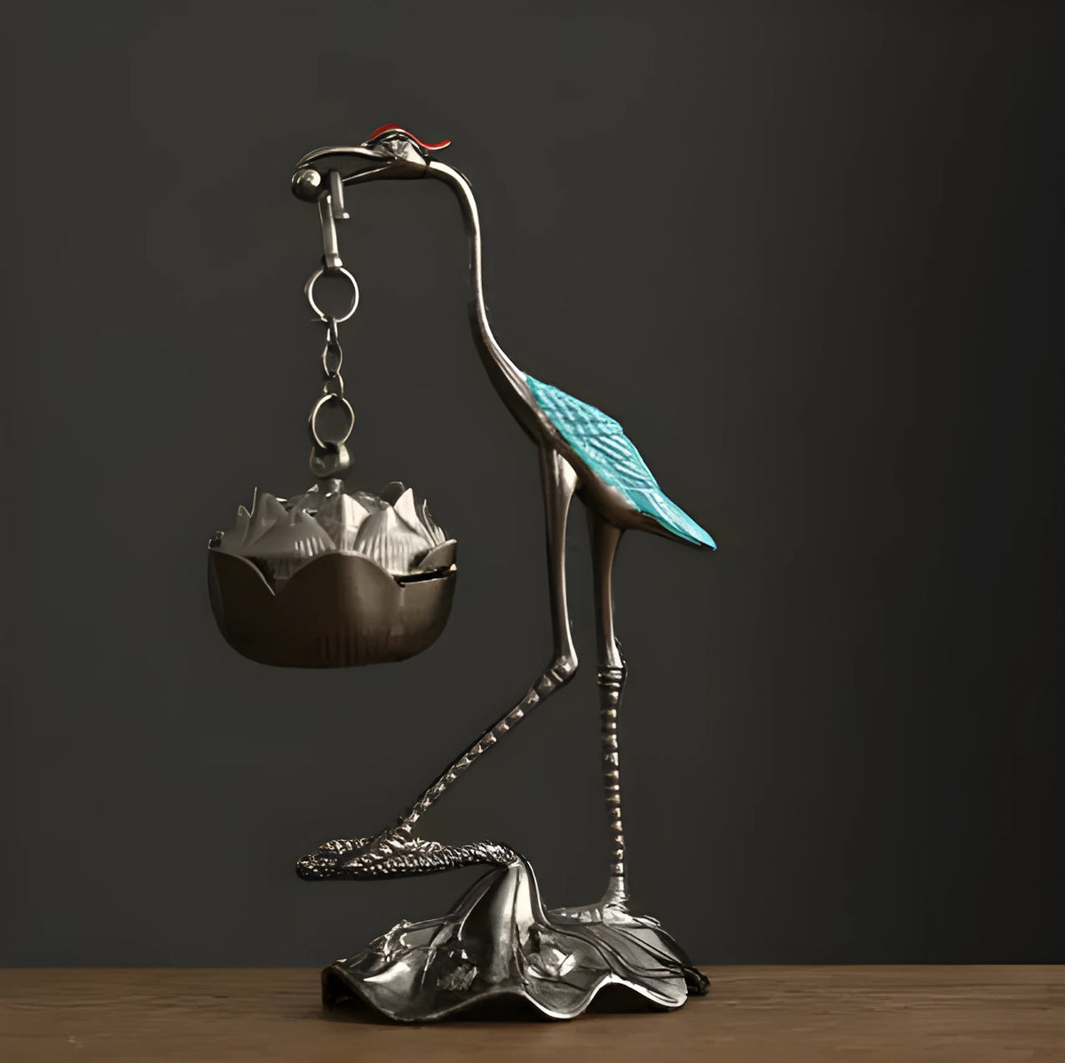 Chinese style copper alloy gourd incense burner with dragon phoenix stove pipa design, electroplated finish, painted blue