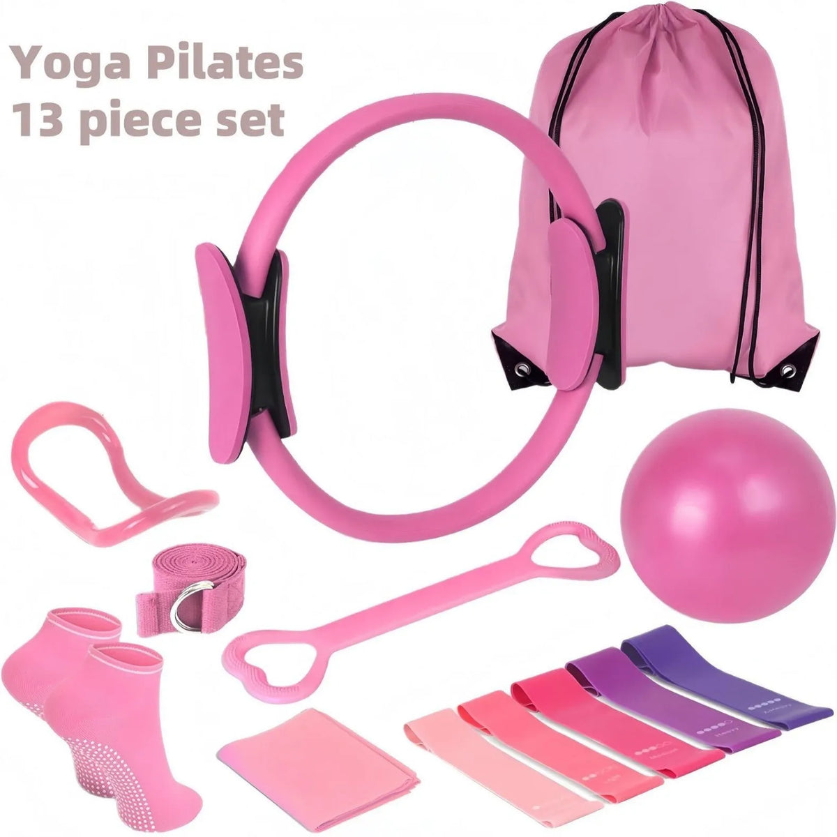 Pilates roller 13-piece set in pink and purple colours, made from PP material for muscle recovery exercises