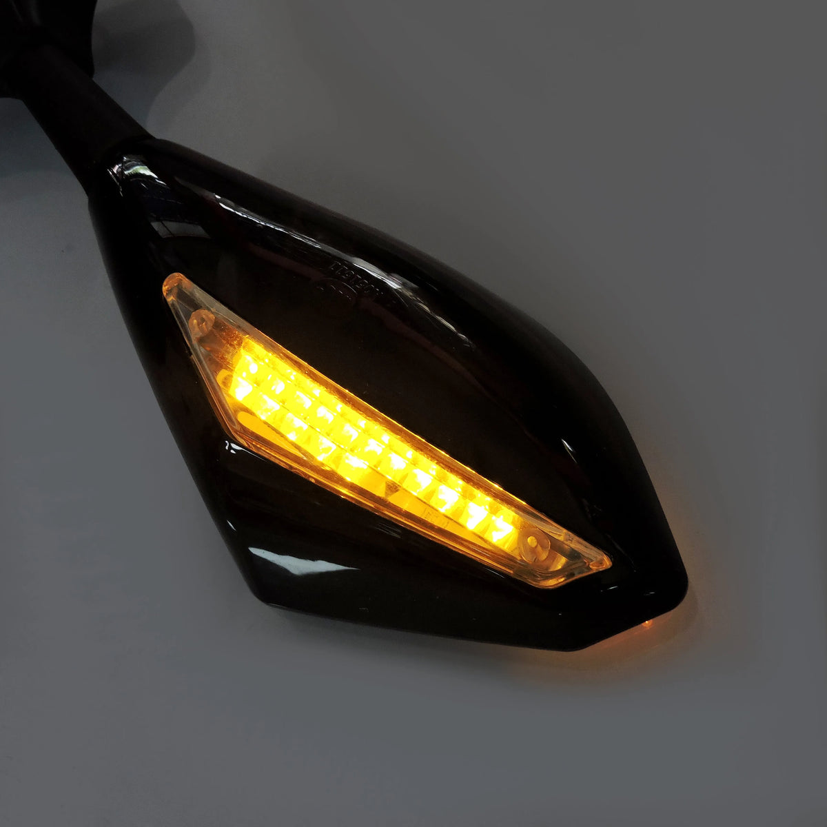 Motorcycle rearview mirror with convex lens aluminium reflector black snakeskin finish