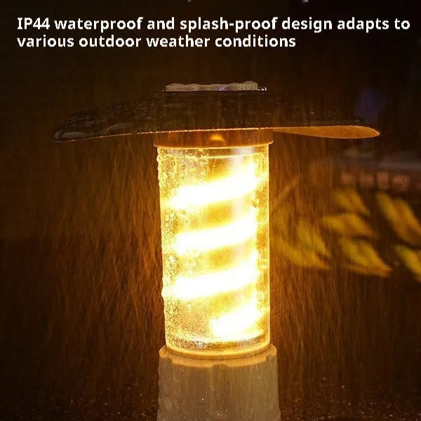 Camping lamp in khaki or army green with USB charging, 3W LED light source, plastic and aluminium alloy body, 125x45cm.