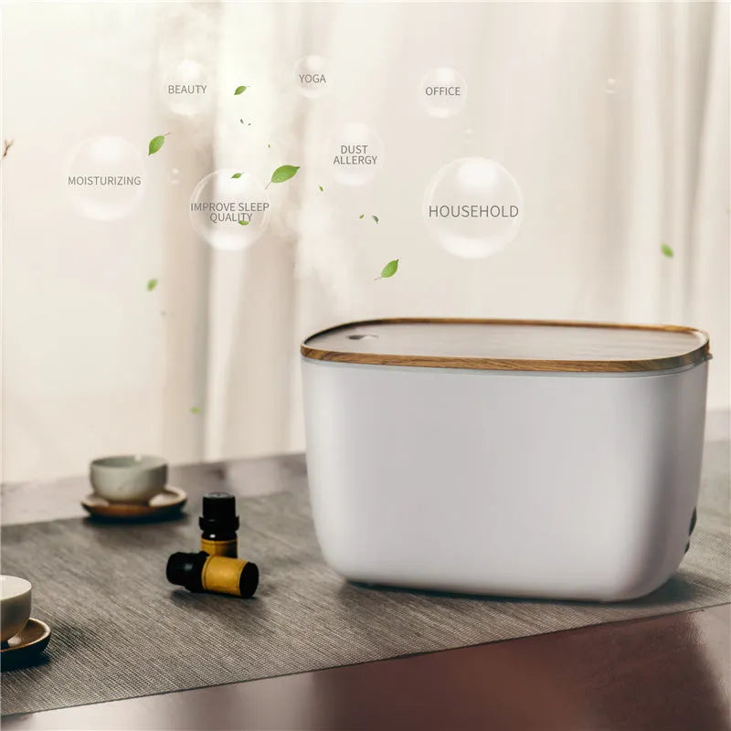 GX-22K white household aroma diffuser and humidifier with night light on a wooden table.
