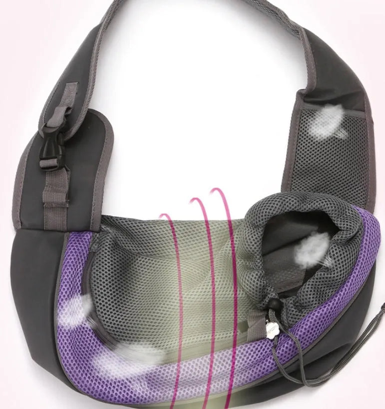 Polyester pet backpack carrier in blue colour with mesh windows and adjustable straps