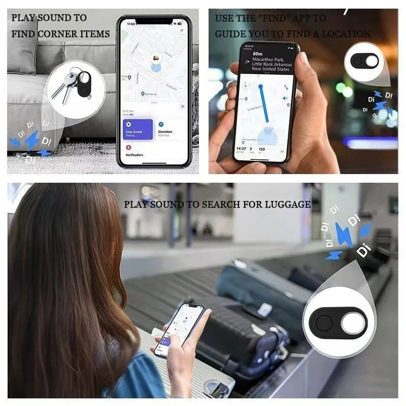 Two-pack of GPS anti-loss trackers in Black, Light blue, Pink, and White with key chain loops