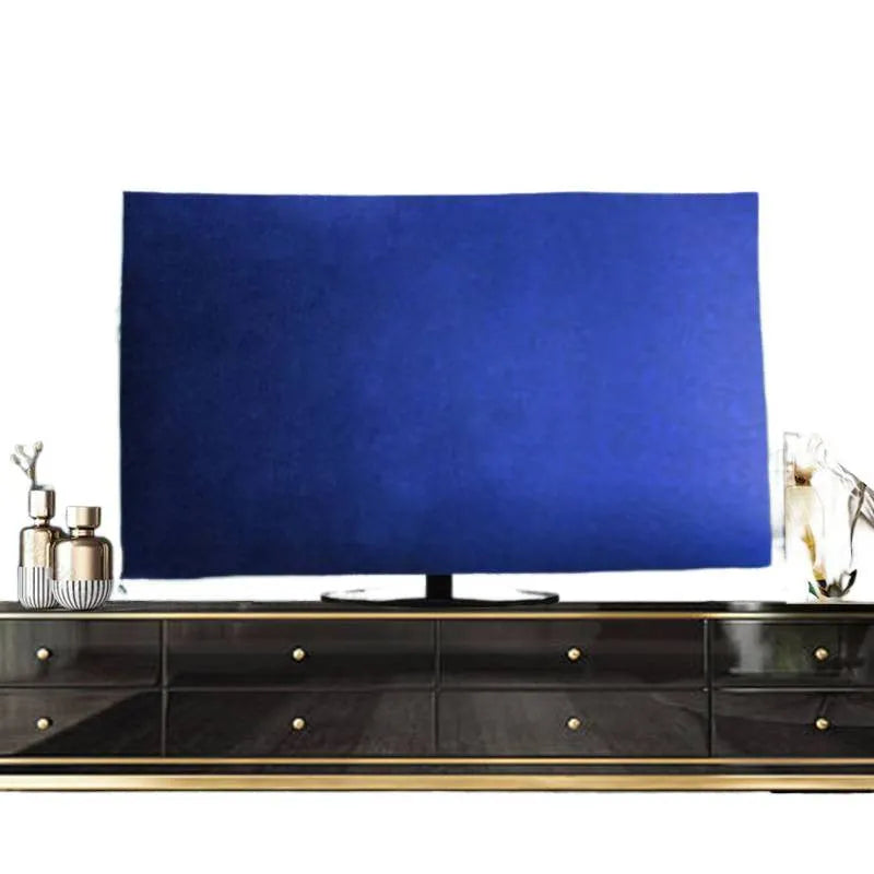 Velvet fabric TV cover towel in various colours draped over a television.