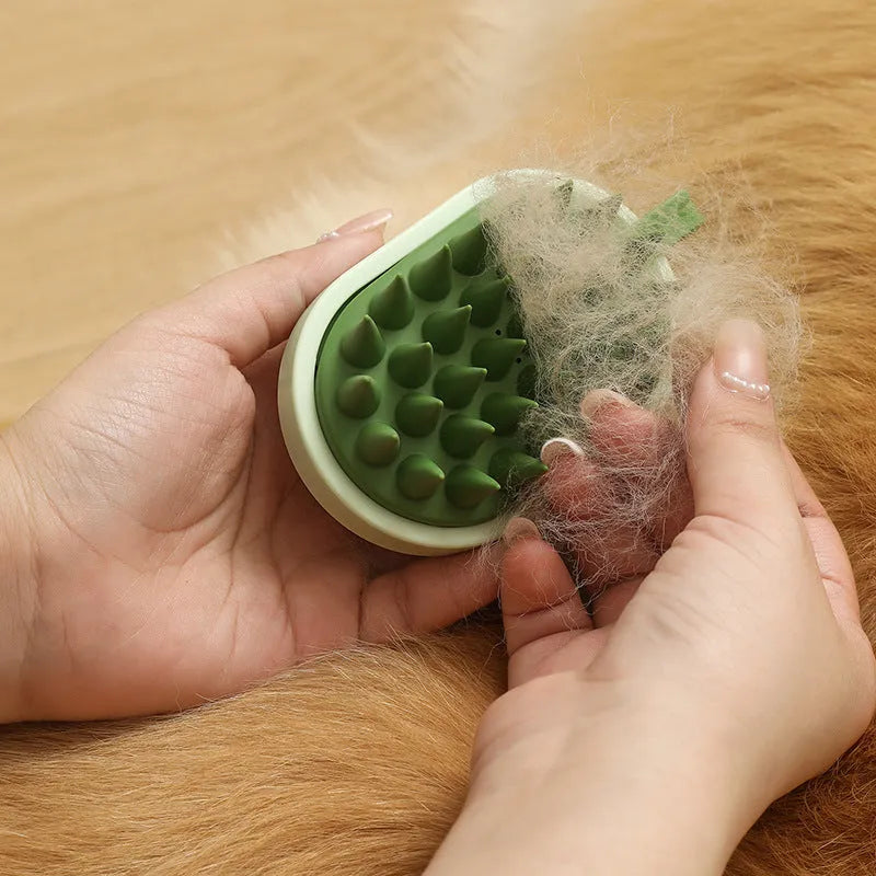 Handheld silicone pet grooming brush for hair removal and massage during bath time