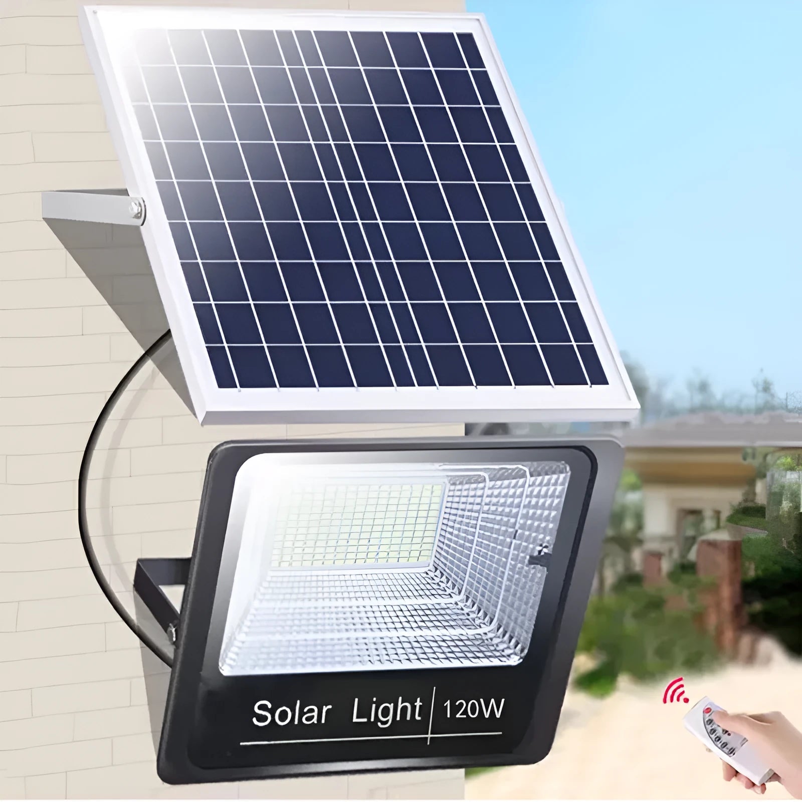 Black solar garden light with solar panel and LED illumination for outdoor use