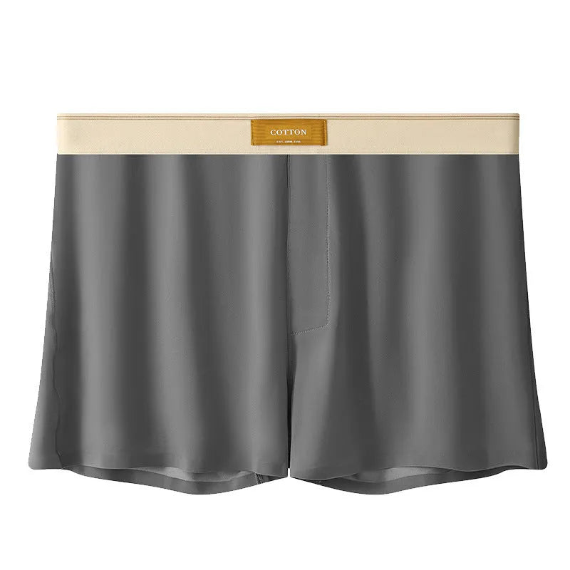 Men's solid colour ice silk loose fit boxer shorts on a white background.