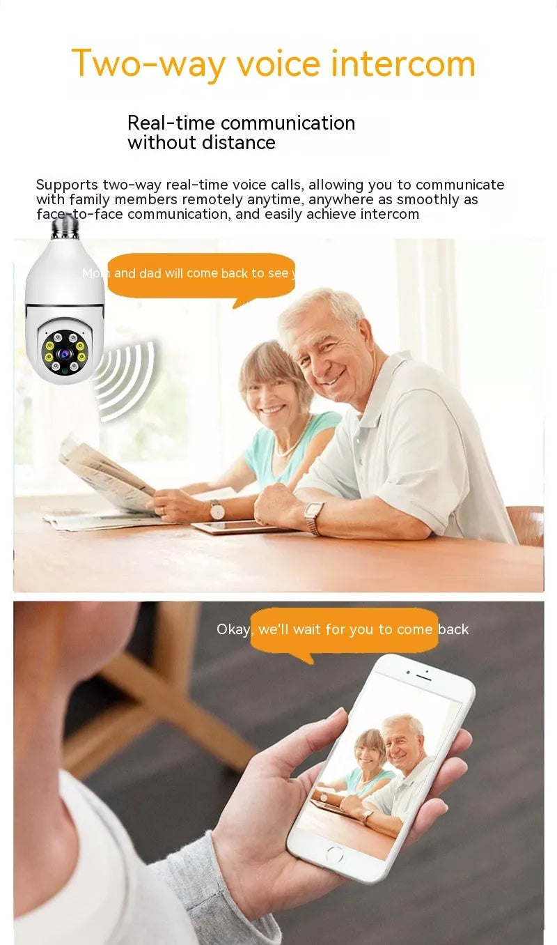 Wireless wifi security bulb camera with 1080p definition and full colour night vision in compact design