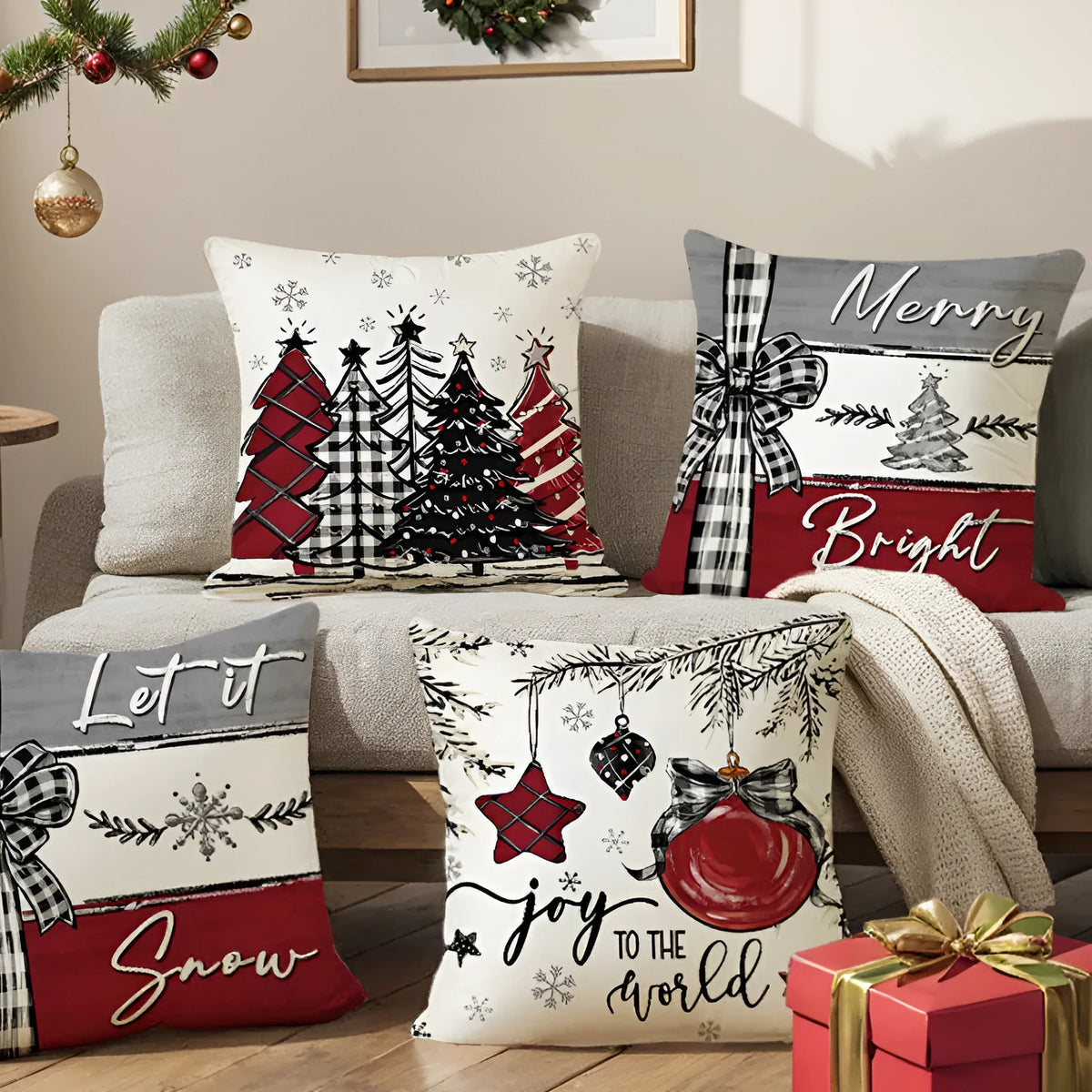 Merry Christmas cushion cover pillowcase 45x45cm printed design with PP cotton filling