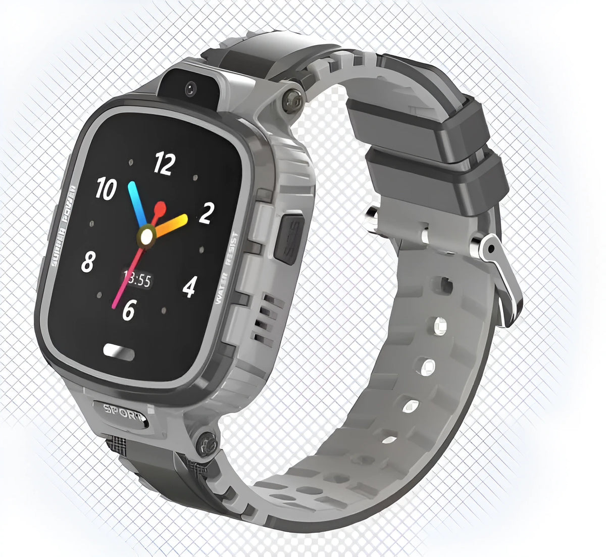 Children's phone watch with 1.44in touch screen, GPS and camera, 35x42x15mm, pink blue black