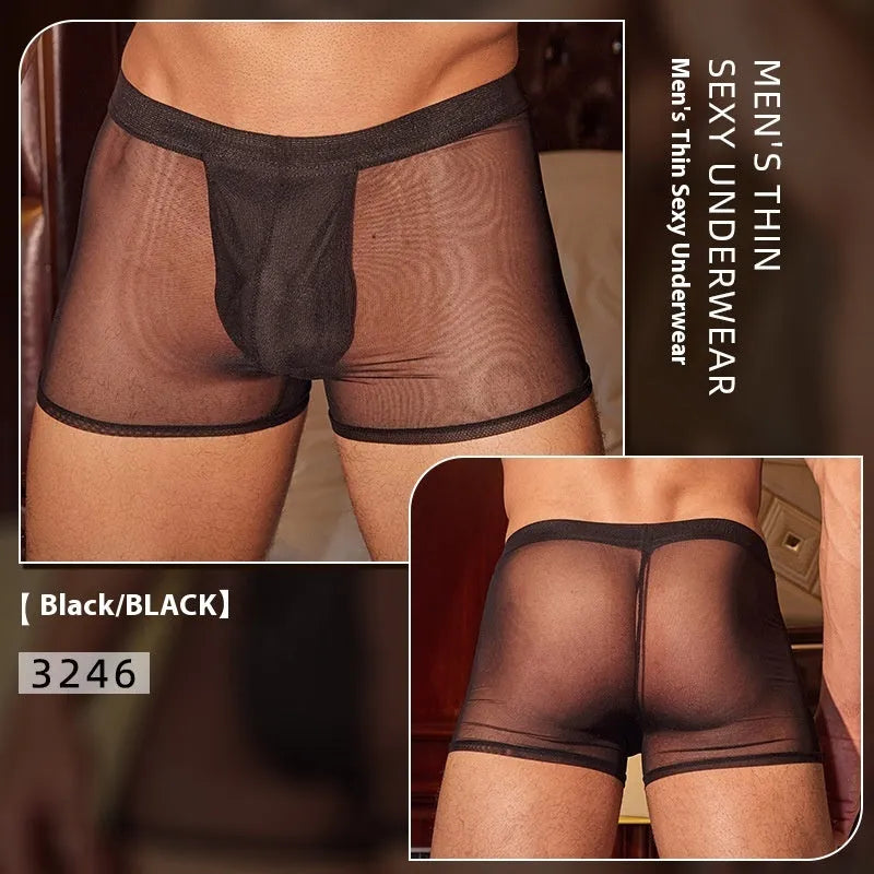 Men's black and white ultra-thin nylon boxer briefs free size breathable underwear