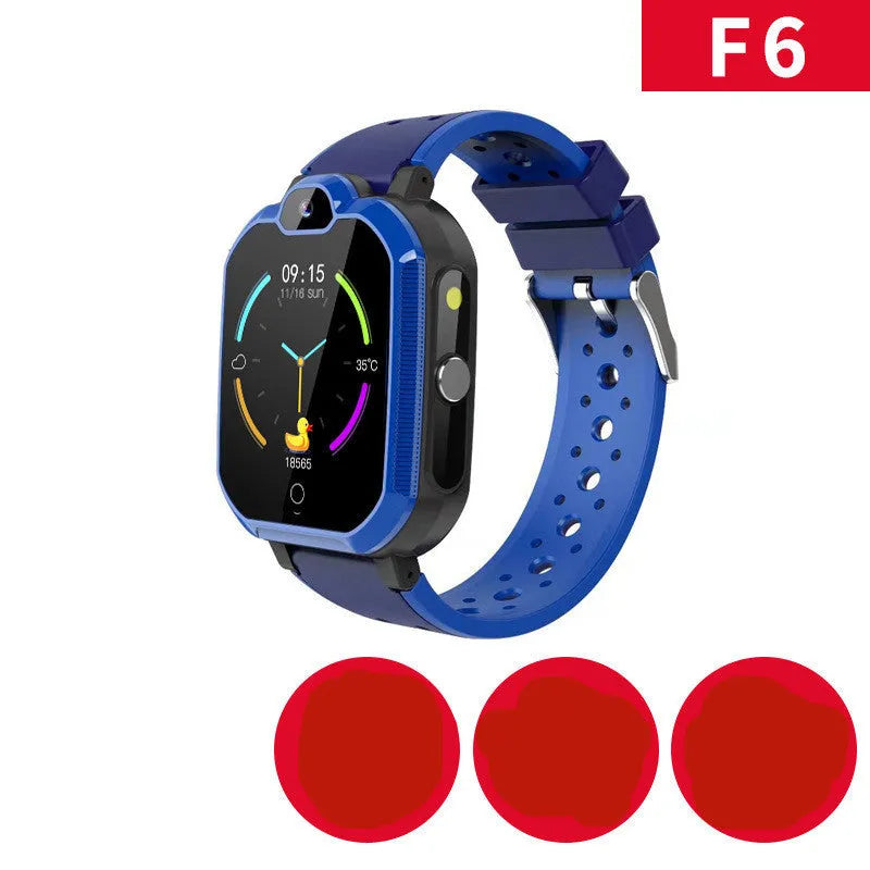 Children's smartwatch with GPS and video calling on a 1.44-inch touch screen, shown in blue or pink colour options.