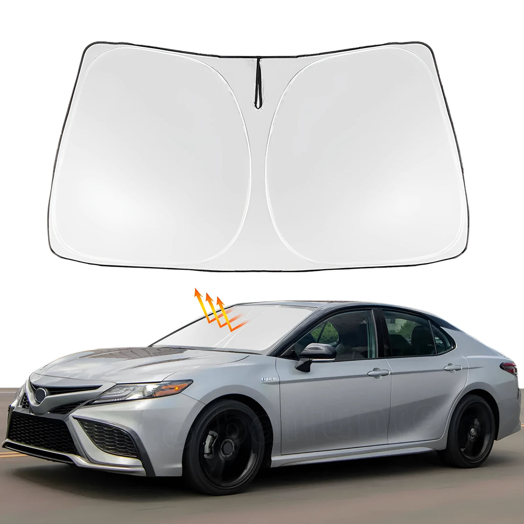 Silver tape car windshield sunshade cover designed for a NOAH XOVY 90 series vehicle.
