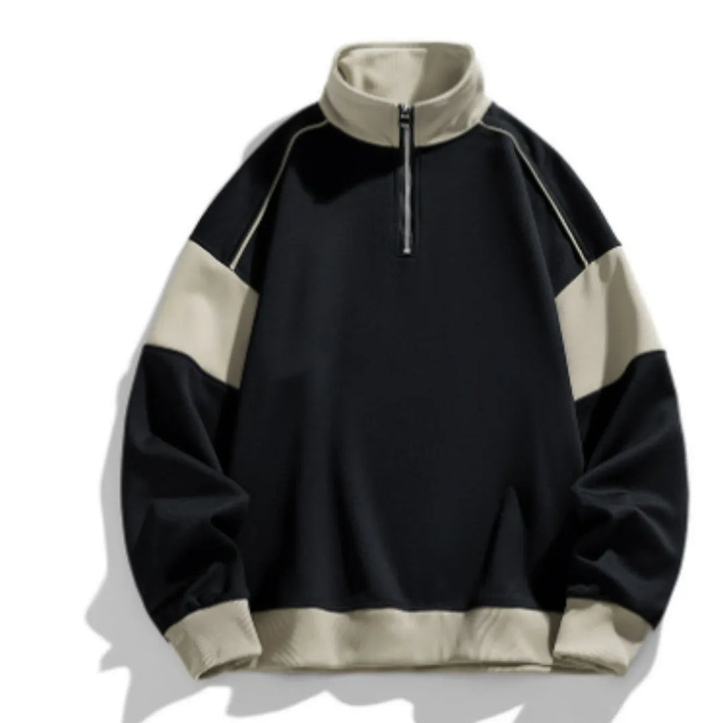 Men's hooded corduroy rabbit fur sweater with drop shoulder design and loose lapels