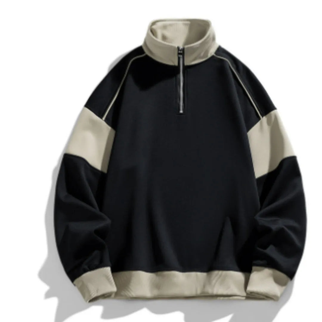 Men's hooded corduroy rabbit fur sweater with drop shoulder design and loose lapels
