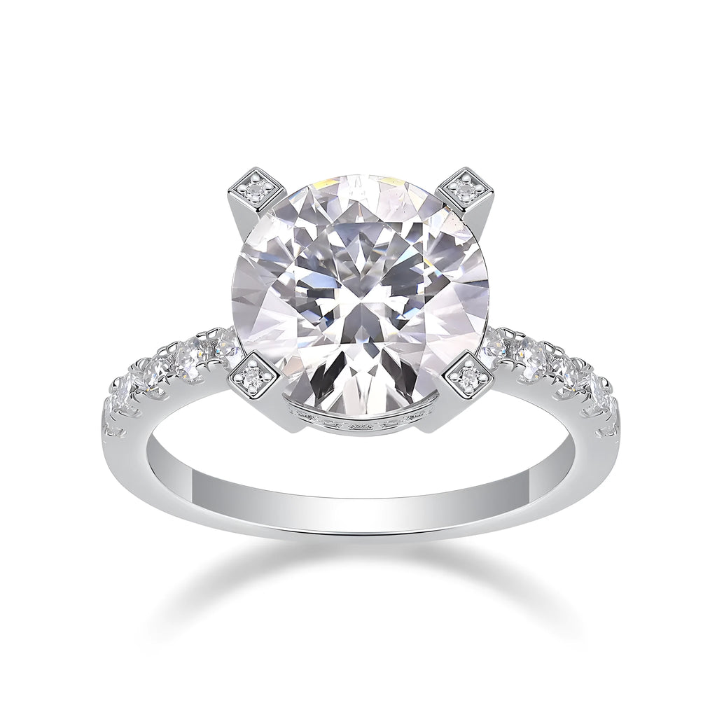 5 carat moissanite ring set in S925 silver with gold plating, sizes 5 to 9, with GRA certificate and gift box