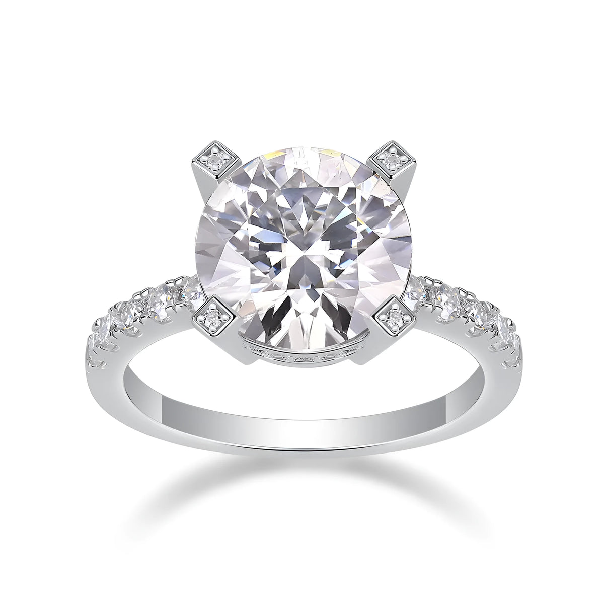5 carat moissanite ring set in S925 silver with gold plating, sizes 5 to 9, with GRA certificate and gift box