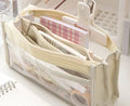 Large capacity six-layer transparent canvas pen bag in matcha green with zipped compartments
