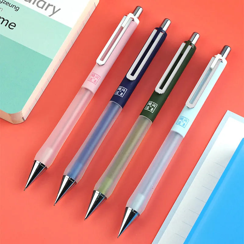 Plastic soft grip mechanical pencil with 0.5mm lead and free-cutting mechanism on card pack