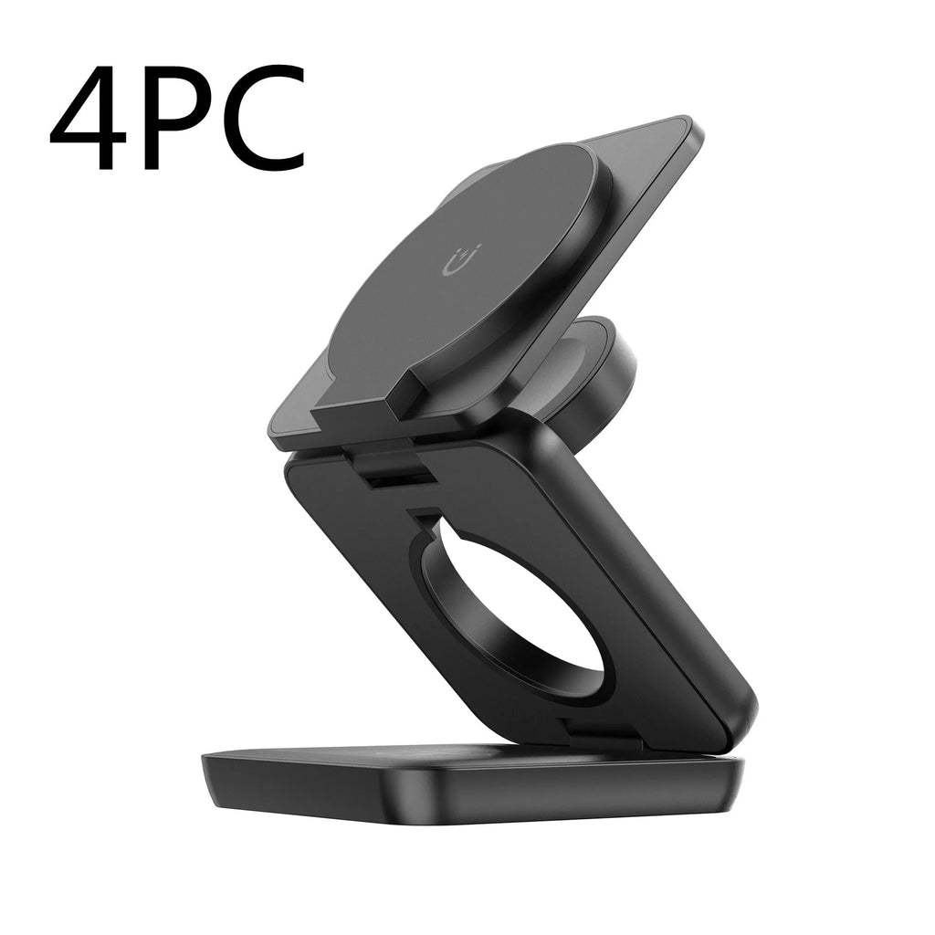 White foldable magnetic wireless charging phone holder on a desk
