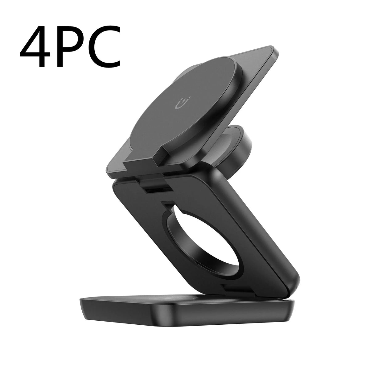 White foldable magnetic wireless charging phone holder on a desk