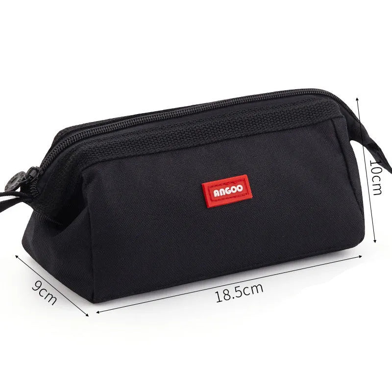 Large-capacity Oxford cloth pencil case with double zipper in yellow, with interior storage visible