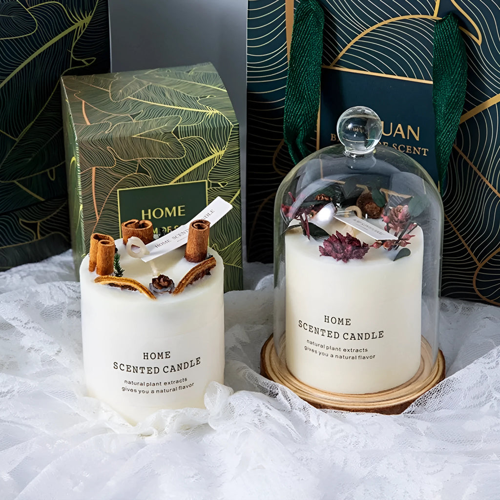 Handmade soy wax aromatherapy candle in cup shape with real flower fragrance, available in four scents and gift box style