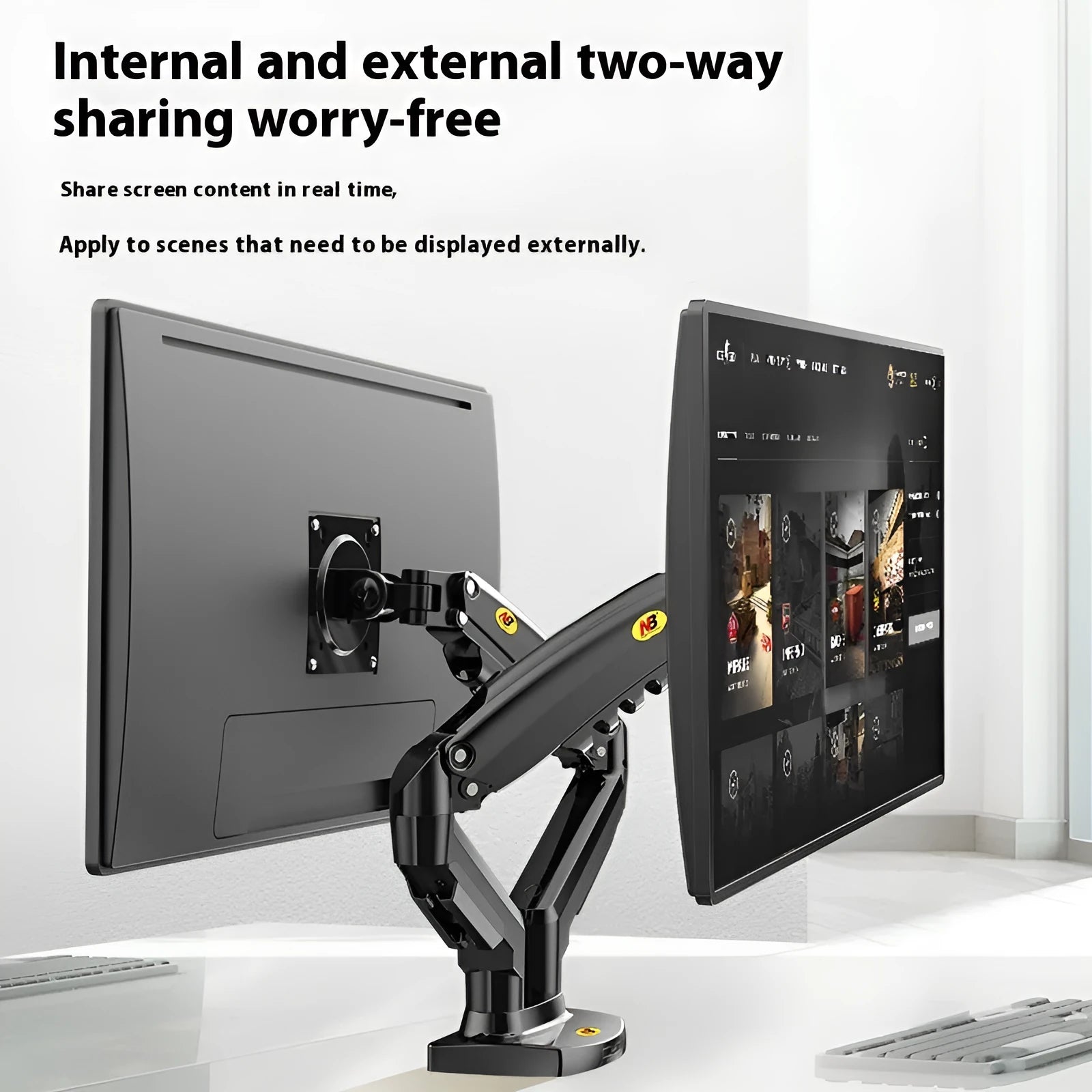 Dual screen computer monitor bracket with vertical lifting mechanism in aluminium alloy construction