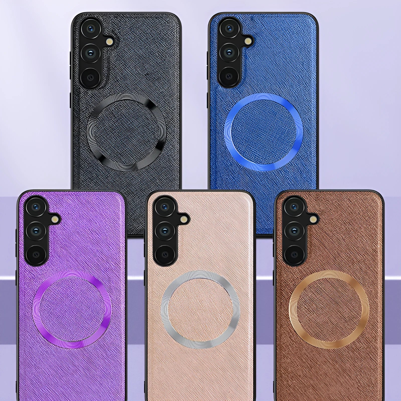 Magnetic protective cross CD phone case for Samsung in imitation leather with anti-fall and anti-fingerprint finish, Charming Purple colour