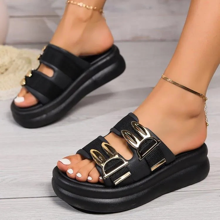 Women's suede slippers with thick rubber sole in apricot, black, and milky white colours