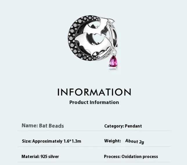 925 silver black zircon moon bead with drip oil finish approximately 1.6 by 1.3 centimetres