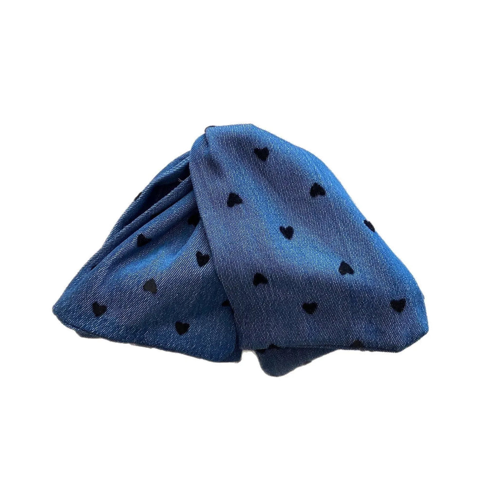 Women's Love Denim Bow Triangle Hair Clip handmade from fabric and acrylic in atmospheric style